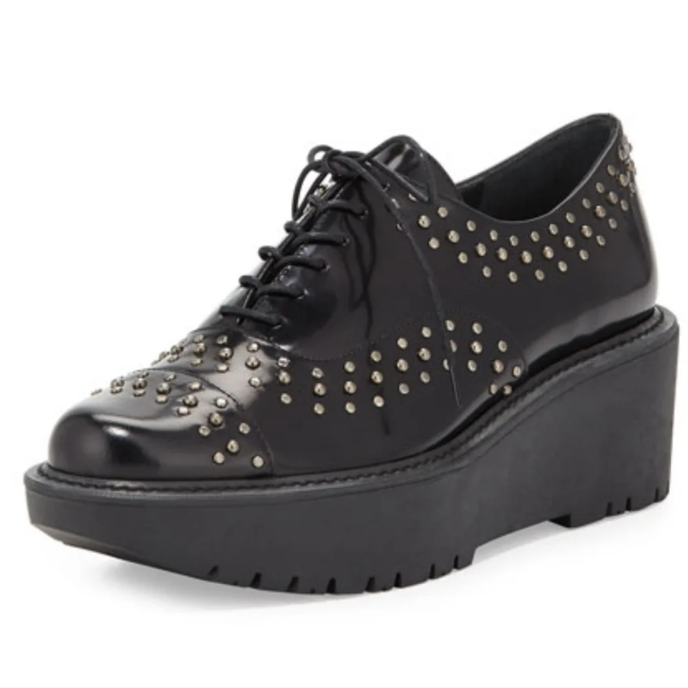 Stuart‎ Weitzman Zealous Studded Platform Loafer Jet Mirror Black. Size 9.5 M
